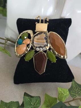 Vintage Artisanal Mixed Stone Insect Statement Brooch